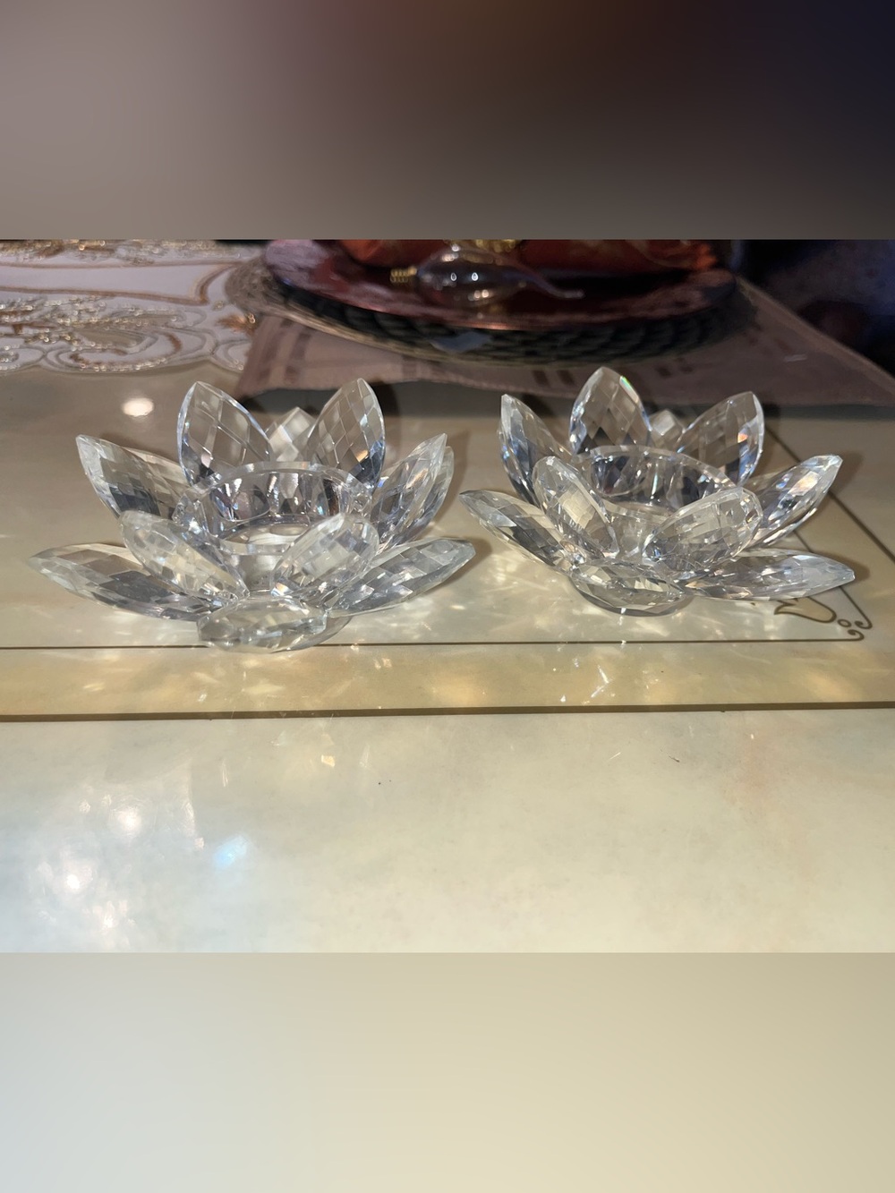 Godinger Shannon Crystal Lotus Votive Candle Holder Matching Pair Lot of 2